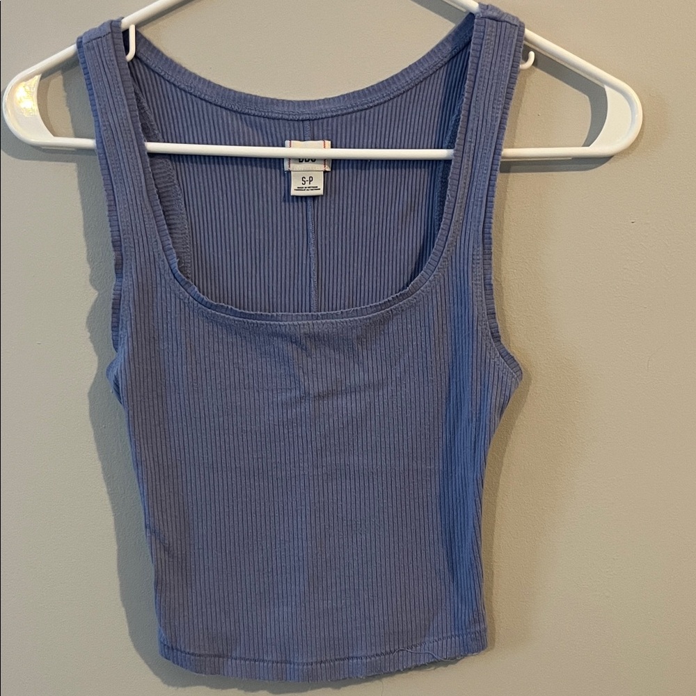 BDG Ribbed Scoop Tank Top - Periwinkle Blue